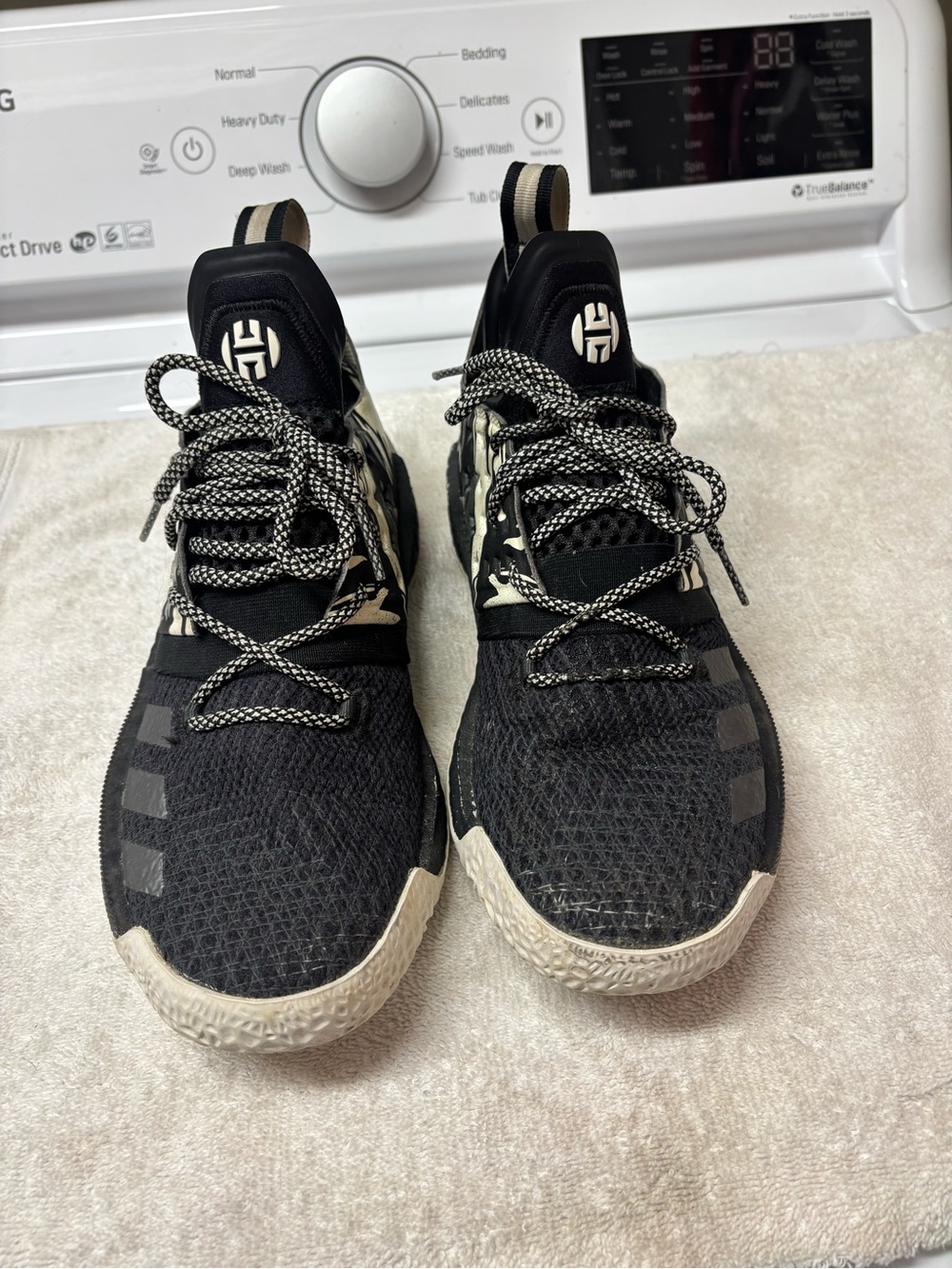 adidas Black and Cream Harden Basketball Sneakers